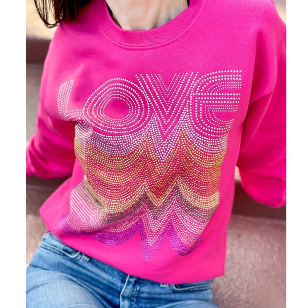 Moving forward‎ Designs love Repeating rhinestone graphic sweatshirt